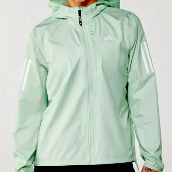 NWT Adidas Women's Small Green WIND.RDY Zip Up Hooded Sporty Windbreaker Jacket - Picture 1 of 16